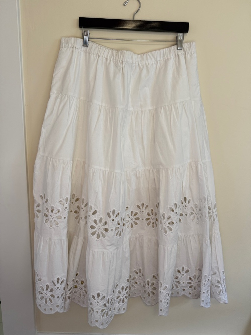 kate spade White Eyelet Tiered Maxi Skirt with Floral Cutouts